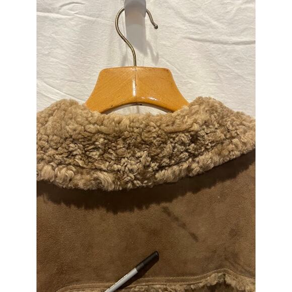 Vintage Shearling Sheepskin Suede Double Breasted Coat Car Jacket Buttons 70s - Picture 11 of 13